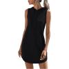 imageFloerns Womens Drawstring Solid Sweatshirt Dress Casual Short Sleeveless Hoodie Mini DressA Black