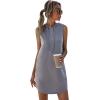 imageFloerns Womens Drawstring Solid Sweatshirt Dress Casual Short Sleeveless Hoodie Mini DressA Grey