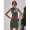imageFloerns Womens Drawstring Solid Sweatshirt Dress Casual Short Sleeveless Hoodie Mini DressDeep Grey