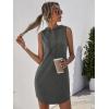 imageFloerns Womens Drawstring Solid Sweatshirt Dress Casual Short Sleeveless Hoodie Mini DressDeep Grey