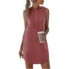 imageFloerns Womens Drawstring Solid Sweatshirt Dress Casual Short Sleeveless Hoodie Mini DressDusty Pink