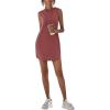 imageFloerns Womens Drawstring Solid Sweatshirt Dress Casual Short Sleeveless Hoodie Mini DressDusty Pink