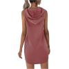 imageFloerns Womens Drawstring Solid Sweatshirt Dress Casual Short Sleeveless Hoodie Mini DressDusty Pink
