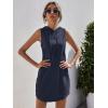 imageFloerns Womens Drawstring Solid Sweatshirt Dress Casual Short Sleeveless Hoodie Mini DressNavy Blue