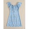 imageFloerns Womens Frill Tie Front Ditsy Floral Short Sleeve A Line DressBlue Floral