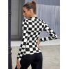 imageFloerns Womens Long Sleeve Mock Neck Slim Snakeskin TShirt TopsBlack Checker