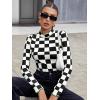 imageFloerns Womens Long Sleeve Mock Neck Slim Snakeskin TShirt TopsBlack Checker