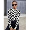 imageFloerns Womens Long Sleeve Mock Neck Slim Snakeskin TShirt TopsBlack Checker
