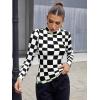 imageFloerns Womens Long Sleeve Mock Neck Slim Snakeskin TShirt TopsBlack Checker