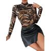 imageFloerns Womens Long Sleeve Mock Neck Slim Snakeskin TShirt TopsBrown Marbled