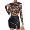 imageFloerns Womens Long Sleeve Mock Neck Slim Snakeskin TShirt TopsBrown Marbled