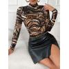 imageFloerns Womens Long Sleeve Mock Neck Slim Snakeskin TShirt TopsBrown Marbled