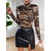 imageFloerns Womens Long Sleeve Mock Neck Slim Snakeskin TShirt TopsBrown Marbled