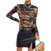 imageFloerns Womens Long Sleeve Mock Neck Slim Snakeskin TShirt TopsBrown Marbled