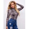 imageFloerns Womens Long Sleeve Mock Neck Slim Snakeskin TShirt TopsDark Black