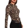 imageFloerns Womens Long Sleeve Mock Neck Slim Snakeskin TShirt TopsLeopard