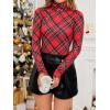 imageFloerns Womens Long Sleeve Mock Neck Slim Snakeskin TShirt TopsRed Plaid