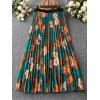 imageFloerns Womens Plus Size Ditsy Floral Flared Midi Skirt Polka Dots Pleated SkirtsGreen Orange Floral