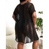 imageFloerns Womens Plus Size V Neck Fringe Trim Slit Hem Cover Up SwimwearBlack