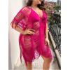 imageFloerns Womens Plus Size V Neck Fringe Trim Slit Hem Cover Up SwimwearHot Pink