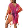imageFloerns Womens Plus Size V Neck Fringe Trim Slit Hem Cover Up SwimwearPink and Orange
