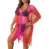 imageFloerns Womens Plus Size V Neck Fringe Trim Slit Hem Cover Up SwimwearPink and Orange