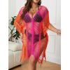 imageFloerns Womens Plus Size V Neck Fringe Trim Slit Hem Cover Up SwimwearPink and Orange