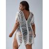 imageFloerns Womens Plus Size V Neck Fringe Trim Slit Hem Cover Up SwimwearWhite