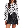 imageFloerns Womens Printed Bow Tied Neck Lantern Long Sleeve Workwear Shirts BlouseA White Polka Dot