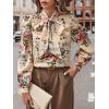 imageFloerns Womens Printed Bow Tied Neck Lantern Long Sleeve Workwear Shirts BlouseApricot Flower