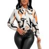 imageFloerns Womens Printed Bow Tied Neck Lantern Long Sleeve Workwear Shirts BlouseApricot Yellow Multi