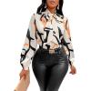 imageFloerns Womens Printed Bow Tied Neck Lantern Long Sleeve Workwear Shirts BlouseApricot Yellow Multi