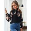 imageFloerns Womens Printed Bow Tied Neck Lantern Long Sleeve Workwear Shirts BlouseBlack Floral