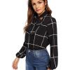 imageFloerns Womens Printed Bow Tied Neck Lantern Long Sleeve Workwear Shirts BlouseBlack Plaid