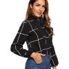 imageFloerns Womens Printed Bow Tied Neck Lantern Long Sleeve Workwear Shirts BlouseBlack Plaid