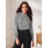 imageFloerns Womens Printed Bow Tied Neck Lantern Long Sleeve Workwear Shirts BlouseBlack White Houndstooth