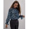 imageFloerns Womens Printed Bow Tied Neck Lantern Long Sleeve Workwear Shirts BlouseBlue Leopard
