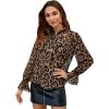 imageFloerns Womens Printed Bow Tied Neck Lantern Long Sleeve Workwear Shirts BlouseBrown Leopard