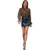 imageFloerns Womens Printed Bow Tied Neck Lantern Long Sleeve Workwear Shirts BlouseBrown Leopard
