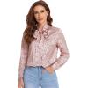 imageFloerns Womens Printed Bow Tied Neck Lantern Long Sleeve Workwear Shirts BlouseNew Pink Dot