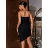 imageFloerns Womens Strapless Hight slit Asymmetrical Hem Twist Front Cutout Drawstring Party Clubwear Tube Bodycon Mini DressBlack