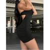 imageFloerns Womens Strapless Hight slit Asymmetrical Hem Twist Front Cutout Drawstring Party Clubwear Tube Bodycon Mini DressBlack B