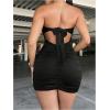 imageFloerns Womens Strapless Hight slit Asymmetrical Hem Twist Front Cutout Drawstring Party Clubwear Tube Bodycon Mini DressBlack B