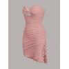 imageFloerns Womens Strapless Hight slit Asymmetrical Hem Twist Front Cutout Drawstring Party Clubwear Tube Bodycon Mini DressDusty Pink