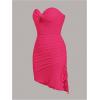 imageFloerns Womens Strapless Hight slit Asymmetrical Hem Twist Front Cutout Drawstring Party Clubwear Tube Bodycon Mini DressHot Pink