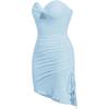 imageFloerns Womens Strapless Hight slit Asymmetrical Hem Twist Front Cutout Drawstring Party Clubwear Tube Bodycon Mini DressLight Blue