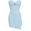 imageFloerns Womens Strapless Hight slit Asymmetrical Hem Twist Front Cutout Drawstring Party Clubwear Tube Bodycon Mini DressLight Blue