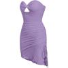 imageFloerns Womens Strapless Hight slit Asymmetrical Hem Twist Front Cutout Drawstring Party Clubwear Tube Bodycon Mini DressLilac Purple