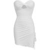 imageFloerns Womens Strapless Hight slit Asymmetrical Hem Twist Front Cutout Drawstring Party Clubwear Tube Bodycon Mini DressWhite