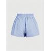 imageFloerns Womens Striped Print Letter Patched Elastic Waist Straight Wide Leg Casual ShortsBlue White Cream